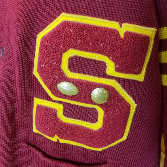 50's Cardigan Letterman Football/Basketball Sweater Wool vintage Crimson & Gold - Picture 7 of 11